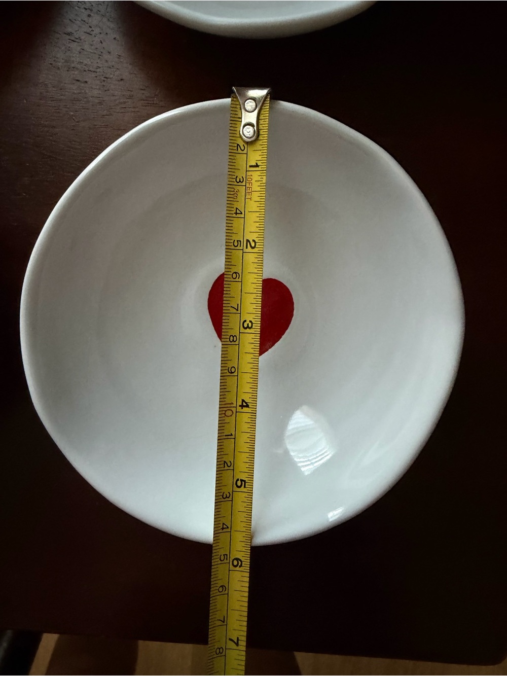 William Sonoma White Ceramic Dessert Bowls with Red Heart Accent - Set of 4 - Picture 3 of 4